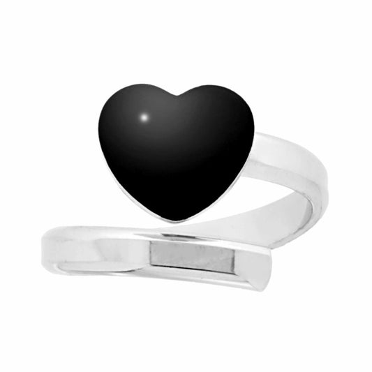 Ring Liebe mit Herz, schwarze Emaille, aus 925er Silber, rhodiniert - MeinSchmuckShop