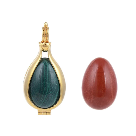 Anhänger Wechsel-Set Eier, Malachit und roter Jaspis, vergoldet - MeinSchmuckShop