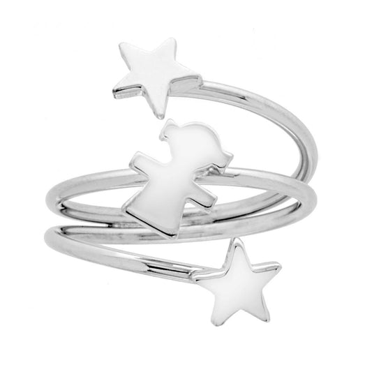 Ring Familie mit Tochter, kleinem Mädchen und zwei Sternen aus 925er Silber, galvanisch rhodiniert. - MeinSchmuckShop