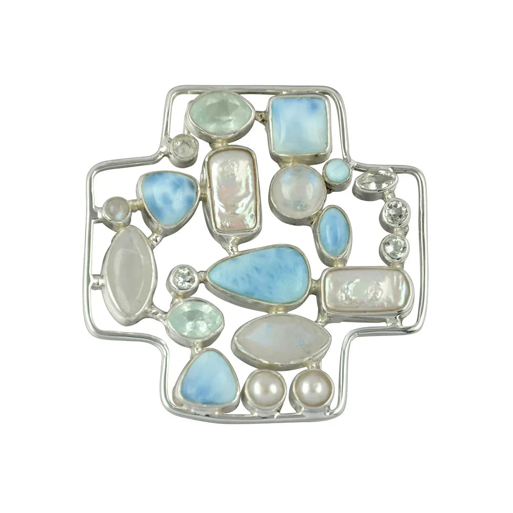 Anhänger Perle, Larimar, Labradorit, Topas, ca. 6cm - MeinSchmuckShop