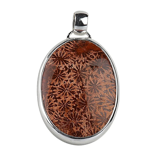 Anhänger versteinerte Koralle, Oval (40 x 30mm) 4,8cm - MeinSchmuckShop