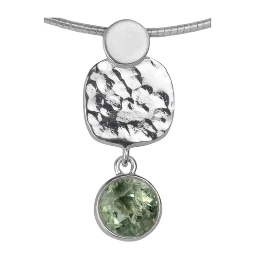 Anhänger Prasiolith facettiert, Silber-Element gehämmert, ca. 3,5 x 1,5cm - MeinSchmuckShop