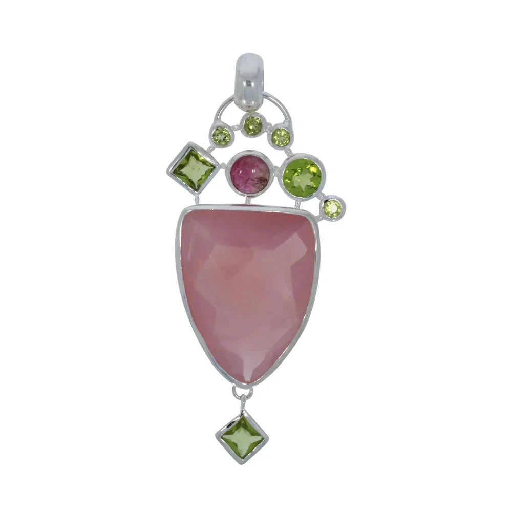 Anhänger Rosenquarz Schild, Peridot, Turmalin, 6,3cm - MeinSchmuckShop