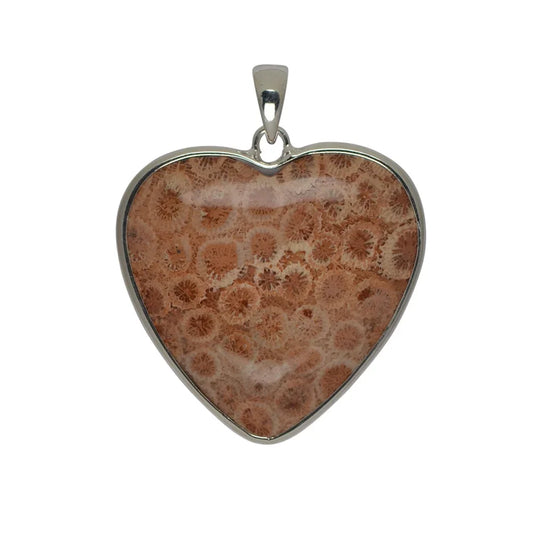 Anhänger versteinerte Koralle, Herz (36 x 36mm), 4,7cm - MeinSchmuckShop
