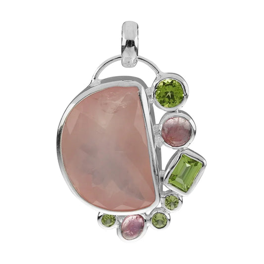 Anhänger Rosenquarz Halbkreis, Peridot, Turmalin, 6,3cm - MeinSchmuckShop