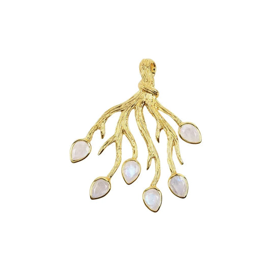 Anhänger Labradorit-Tropfen an Ästen, 4,6cm, vergoldet - MeinSchmuckShop