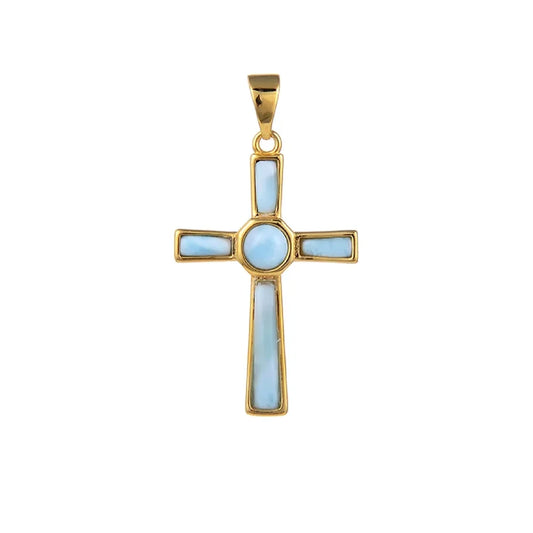 Anhänger Larimar Kreuz, 3,2cm, vergoldet - MeinSchmuckShop