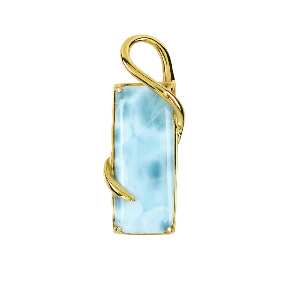 Anhänger Larimar Rechteck (25 x 10mm) mit geschwungener Öse, 3,5cm, vergoldet - MeinSchmuckShop