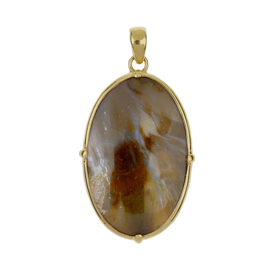Anhänger versteinertes Holz, Oval (40 x 25mm), 5,3cm, vergoldet - MeinSchmuckShop