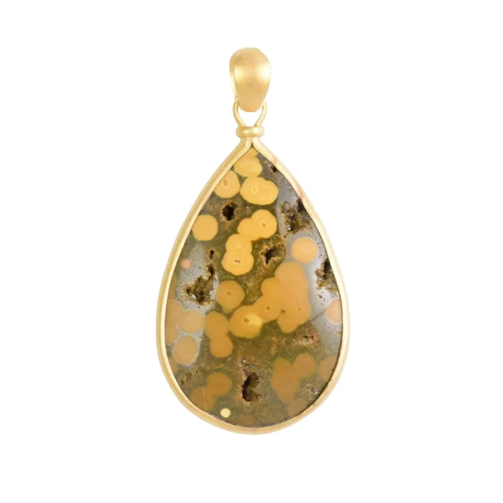 Anhänger Ozeanjaspis Tropfen (40 x 25mm), 5,3cm, vergoldet, matt - MeinSchmuckShop