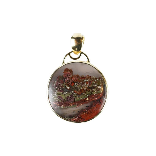 Anhänger Moosachat (braun-rot), rund (30mm), 4,2cm, vergoldet - MeinSchmuckShop