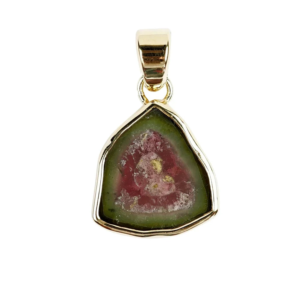 Anhänger Wassermelonen-Turmalin (17 x 16mm), 2,8 - 3,0cm, vergoldet - MeinSchmuckShop