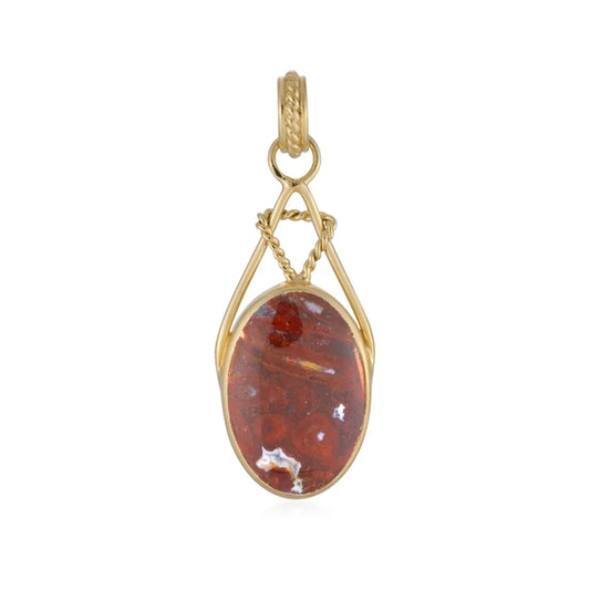 Anhänger versteinertes Palmholz (orange), Oval (22 x 15mm), 4,6 cm, vergoldet - MeinSchmuckShop