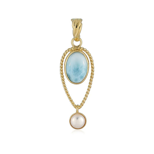 Anhänger Larimar, Oval (14 x 10mm) mit Perle, 5,0cm - MeinSchmuckShop