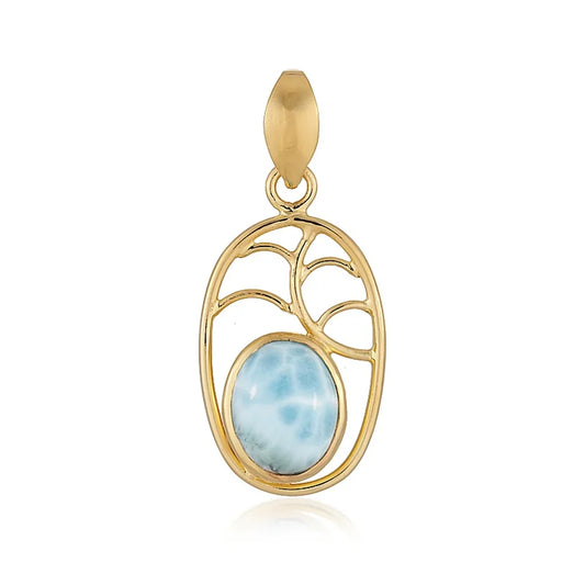 Anhänger Larimar, Oval (12 x 10mm), 3,8cm, vergoldet - MeinSchmuckShop