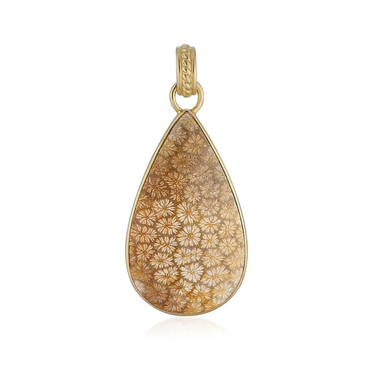 Anhänger versteinerte Koralle, Tropfen (35 x 20mm), 4,7cm, vergoldet - MeinSchmuckShop
