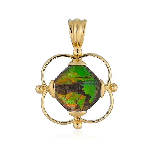 Anhänger Ammolith, Cushion (12 x 12mm), 2,6cm, vergoldet - MeinSchmuckShop