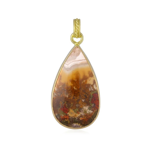 Anhänger Moosachat (gelb), Tropfen (40 x 20mm), 5,0cm, vergoldet - MeinSchmuckShop