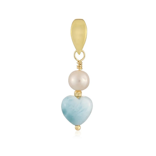 Anhänger Larimar, Herz (12 x 12mm) mit Perle, 3,6cm, vergoldet - MeinSchmuckShop