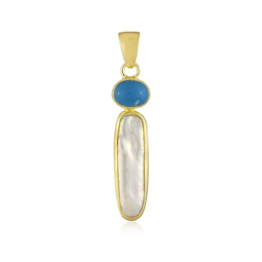 Anhänger Türkis oval (8x 6mm), Perle (17 x 5mm), 4,2cm, vergoldet - MeinSchmuckShop