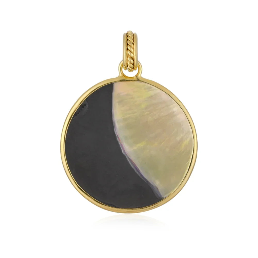 Anhänger Perlmutt, Yin Yang rund (32mm), 5,0cm, vergoldet - MeinSchmuckShop