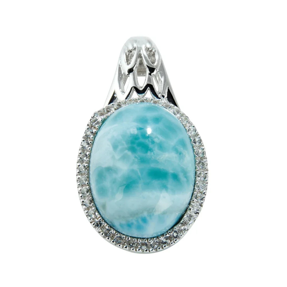 Anhänger Larimar, Topas, Oval (16 x 12mm), 2,8cm, rhodiniert - MeinSchmuckShop