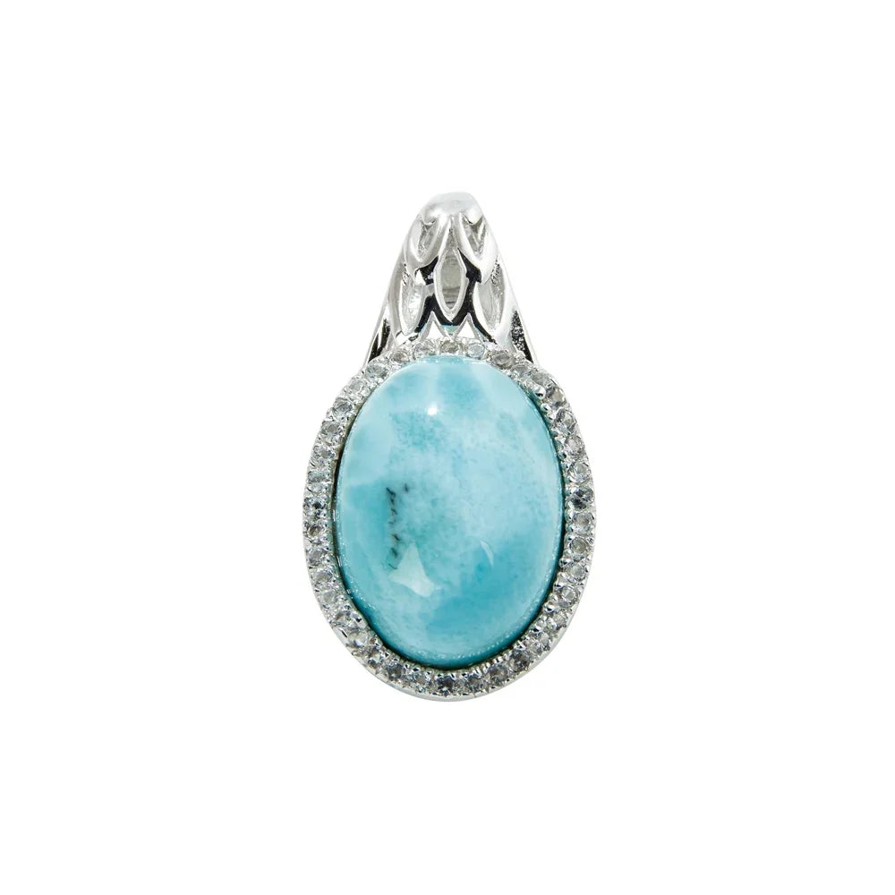 Anhänger Larimar, Topas, Oval (14 x 10mm), 2,4cm, rhodiniert - MeinSchmuckShop