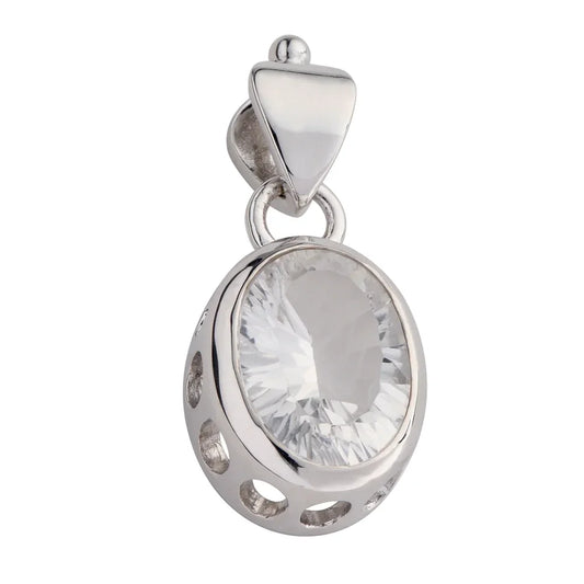 Anhänger Bergkristall Oval facettiert, 3,5cm, rhodiniert - MeinSchmuckShop