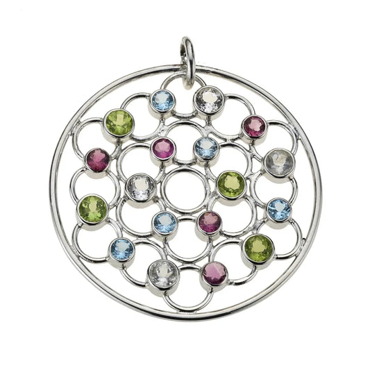 Anhänger Peridot, Topas, Turmalin facettiert "Facetten-Kreis", 5,0cm, rhodiniert - MeinSchmuckShop