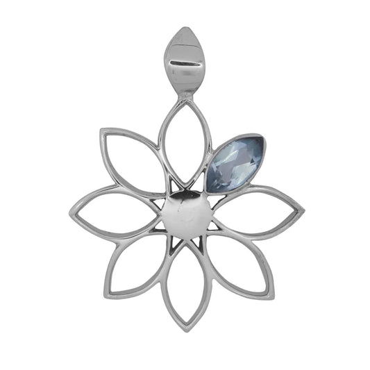 Anhänger "Blume" Topas (blau) facettiert, 4,0cm, rhodiniert - MeinSchmuckShop