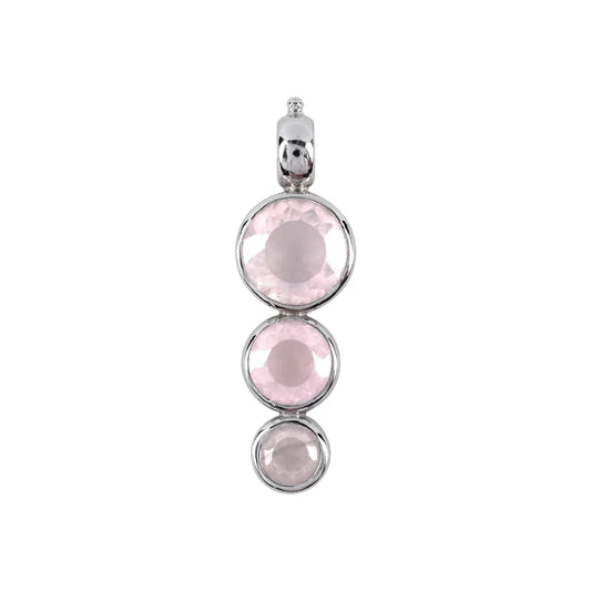 Anhänger Rosenquarz, rund (10mm, 8mm, 6mm), 3,8cm, rhodiniert - MeinSchmuckShop