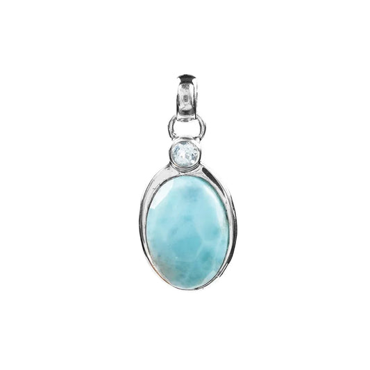 Anhänger Larimar, Oval facettiert (18 x 13mm), Topas (4mm), rhodiniert - MeinSchmuckShop