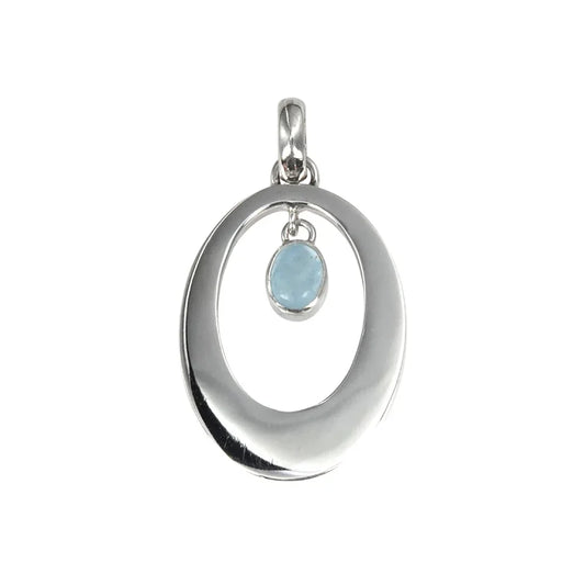Anhänger Aquamarin oval (8 x 6mm), 4,6cm, rhodiniert - MeinSchmuckShop