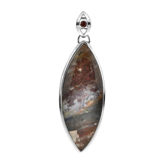 Anhänger versteinertes Holz, Marquise (59 x 22mm), 7,8cm, platiniert - MeinSchmuckShop