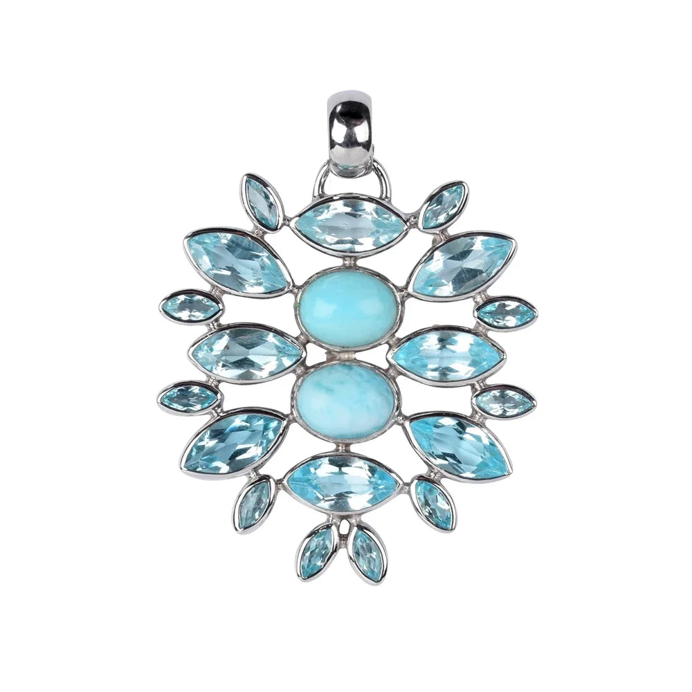 Anhänger Topas blau Navettes, Larimar, 4,4cm, rhodiniert - MeinSchmuckShop