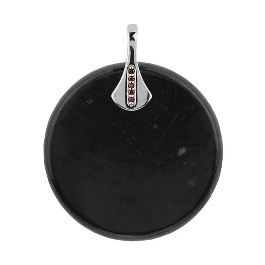 Anhänger Schungit (stab.) Kreis (30mm), Granat, 3,6cm, rhodiniert - MeinSchmuckShop