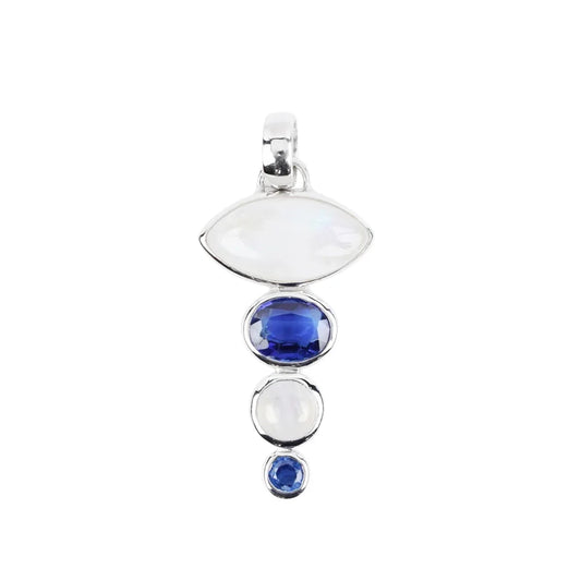 Anhänger Labradorit weiß, Disthen blau, 4,3cm - MeinSchmuckShop