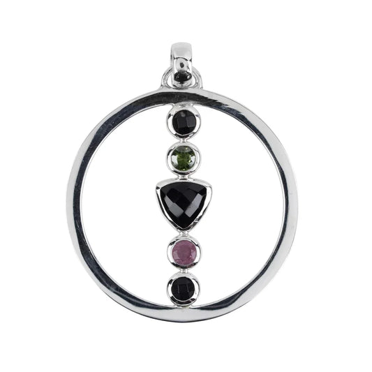 Anhänger Kreis Onyx facettiert Trillion, Turmalin grün und rosa, 4,8cm, rhodiniert - MeinSchmuckShop
