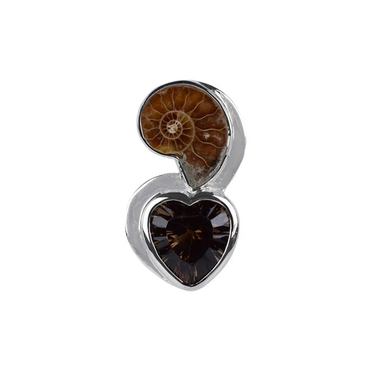 Anhänger Ammonit, Rauchquarz-Herz facettiert, 3,4cm, rhodiniert - MeinSchmuckShop