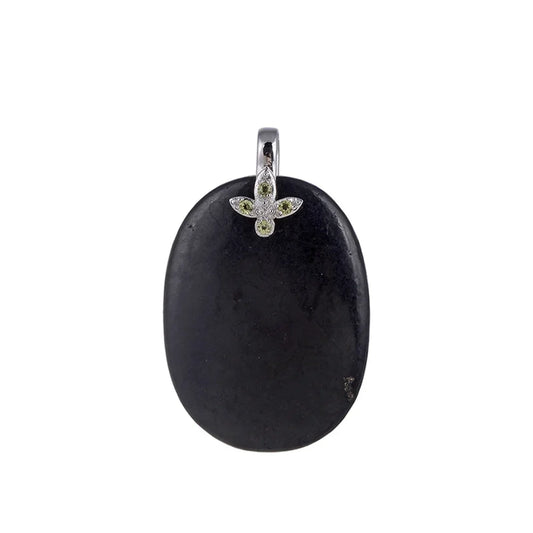 Anhänger Schungit (stab.) Oval (40 x 30mm). Peridot, 4,8cm, rhodiniert - MeinSchmuckShop
