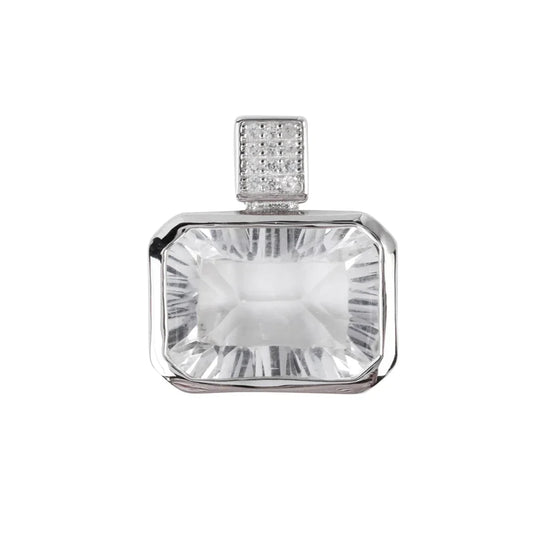 Anhänger Bergkristall Rechteck (15 x 10mm) Concave Cut, 1,9cm, rhodiniert - MeinSchmuckShop