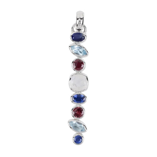 Anhänger Disthen, Topas blau, Turmalin rosa, Labradorit weiß, 5,5cm, rhodiniert - MeinSchmuckShop