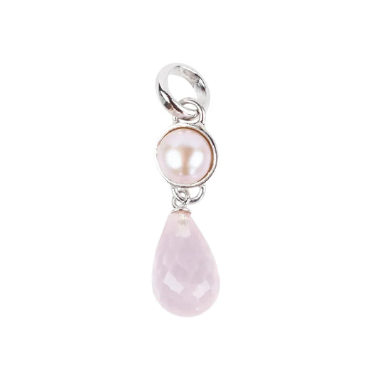 Anhänger Rosenquarz-Briolette, Perle (rosa), 3,2cm, rhodiniert - MeinSchmuckShop