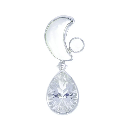 Anhänger Perle (Mond), Bergkristall (Tropfen), Labradorit weiß, 4,8cm, rhodiniert - MeinSchmuckShop