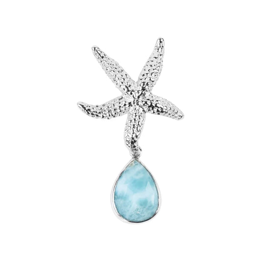Anhänger Seestern mit Larimar-Tropfen, 4,2cm, rhodiniert - MeinSchmuckShop