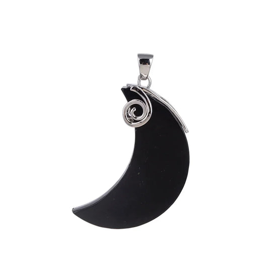 Anhänger Schungit (stab.), Mond (40 x 16mm), 5,0cm, rhodiniert - MeinSchmuckShop
