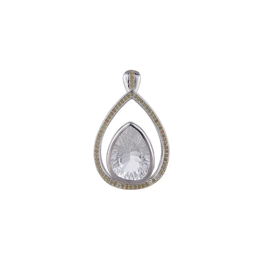 Anhänger Bergkristall, Tropfen mit Peridot, 3,5cm, rhodiniert - MeinSchmuckShop