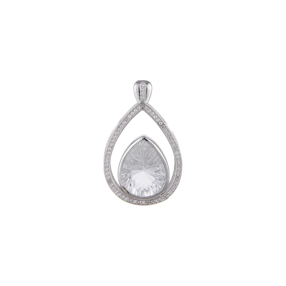 Anhänger Bergkristall, Tropfen mit Topas, 3,5cm, rhodiniert - MeinSchmuckShop