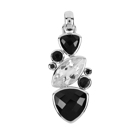 Anhänger Onyx facettiert, Topas weiß, Spinell schwarz, 4,7cm, rhodiniert - MeinSchmuckShop
