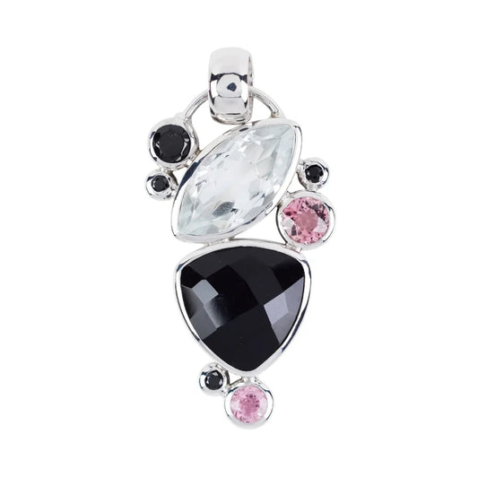 Anhänger Onyx-Trillion, Topas weiß, Turmalin rosa, Spinell schwarz, 4,2cm, rhodiniert - MeinSchmuckShop